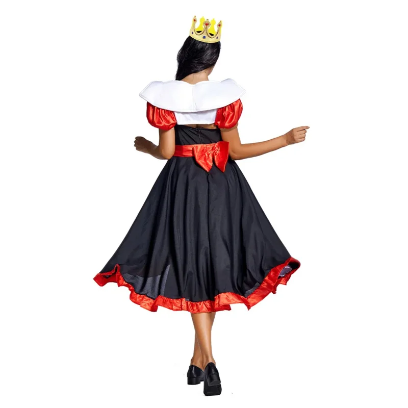 أليس شال ملكة القلوب بوكر بطاقة الملكة تأثيري حلي كبيرة فستان محكم من عند الصدر ويتدلى بشكل واسع أزياء الهالوين