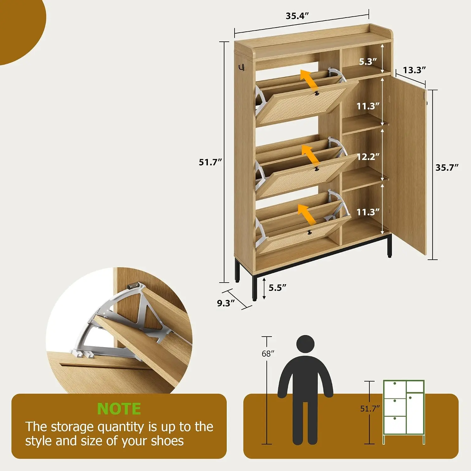 Garvee Wooden Modern Shoe Cabinet Organizer with 3 Flip Drawers & Rattan Doors Entrance Hall Living Room Luxury Shoe Shelf Designer Zapatero Shoemakers Furniture