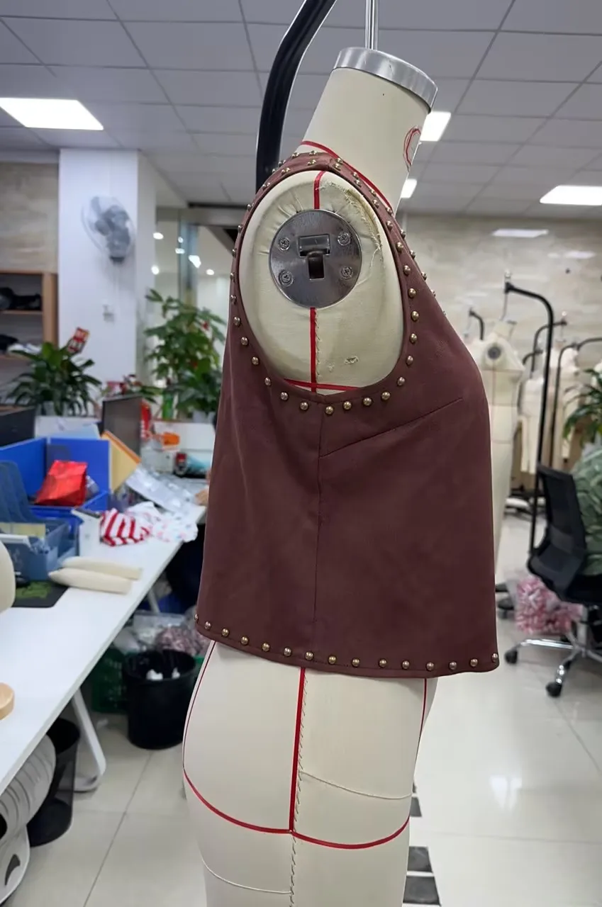 Women's Fall Winter Vest Casual Suede Texture Stylish Studded Sleeveless Jacket Open Front Waistcoat