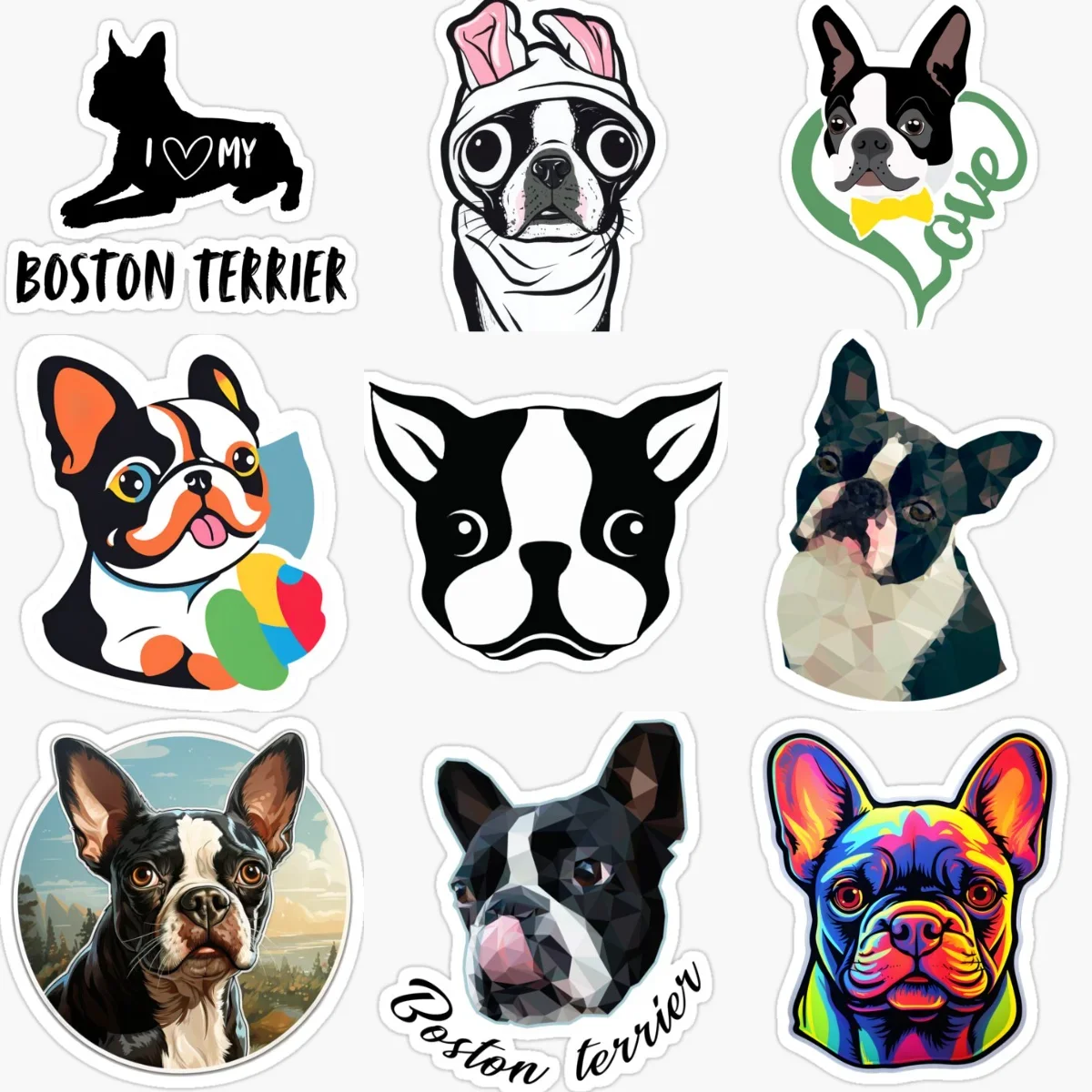Boston Dog Pet Cute PVC Car Sticker for Decorate Car Bicycle Motorcycle Helmet Fridge Table Room Decal Accessories