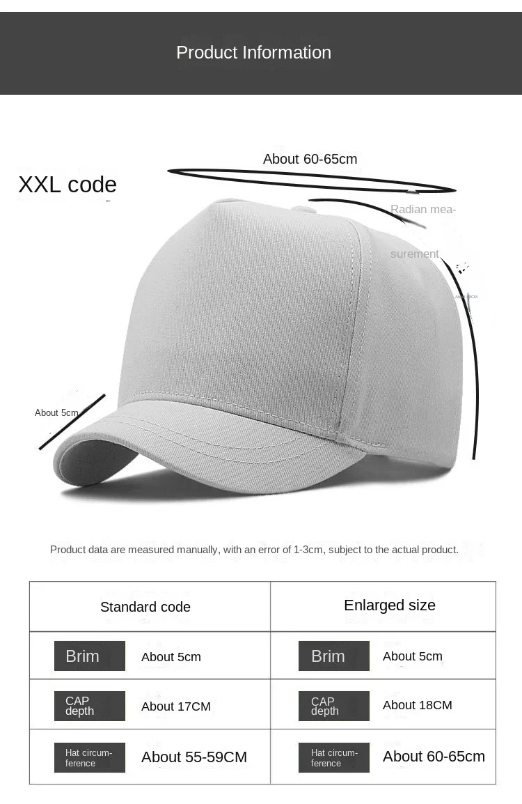Verstellbare extra große Baseballkappen mit kurzem Schirm, niedrigem Profil, Golfmützen für große Köpfe, XXL 58-60 cm bis 60-65 cm, Dad-Größe – Detail 12