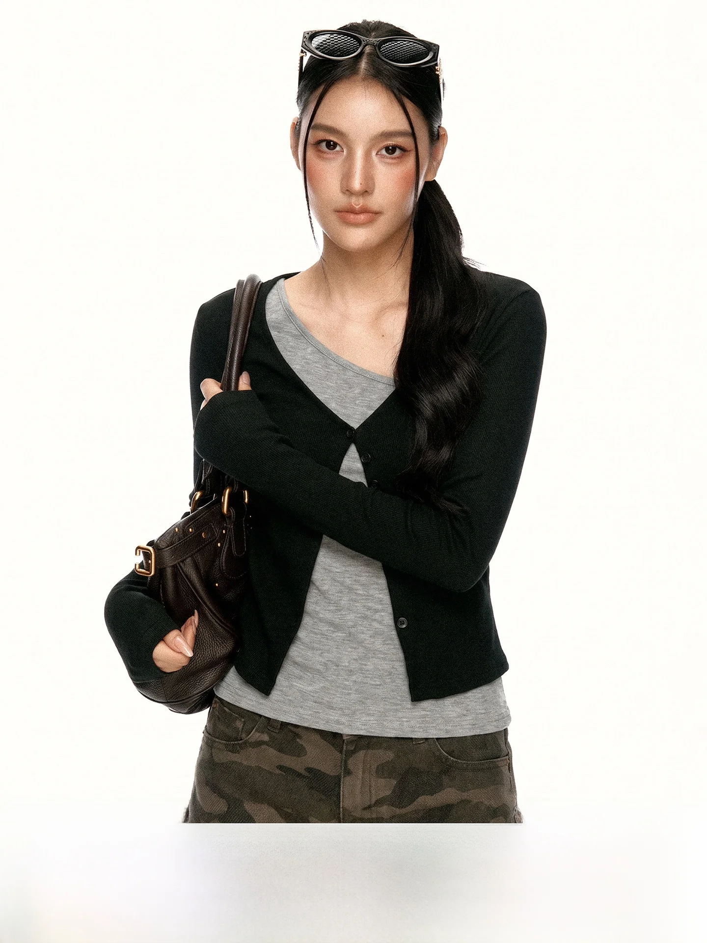 Aaisup Korean Style Color Block Long Sleeve T-Shirt Women's Spring Autumn Design Layering Slim Fit Base Top round Neck