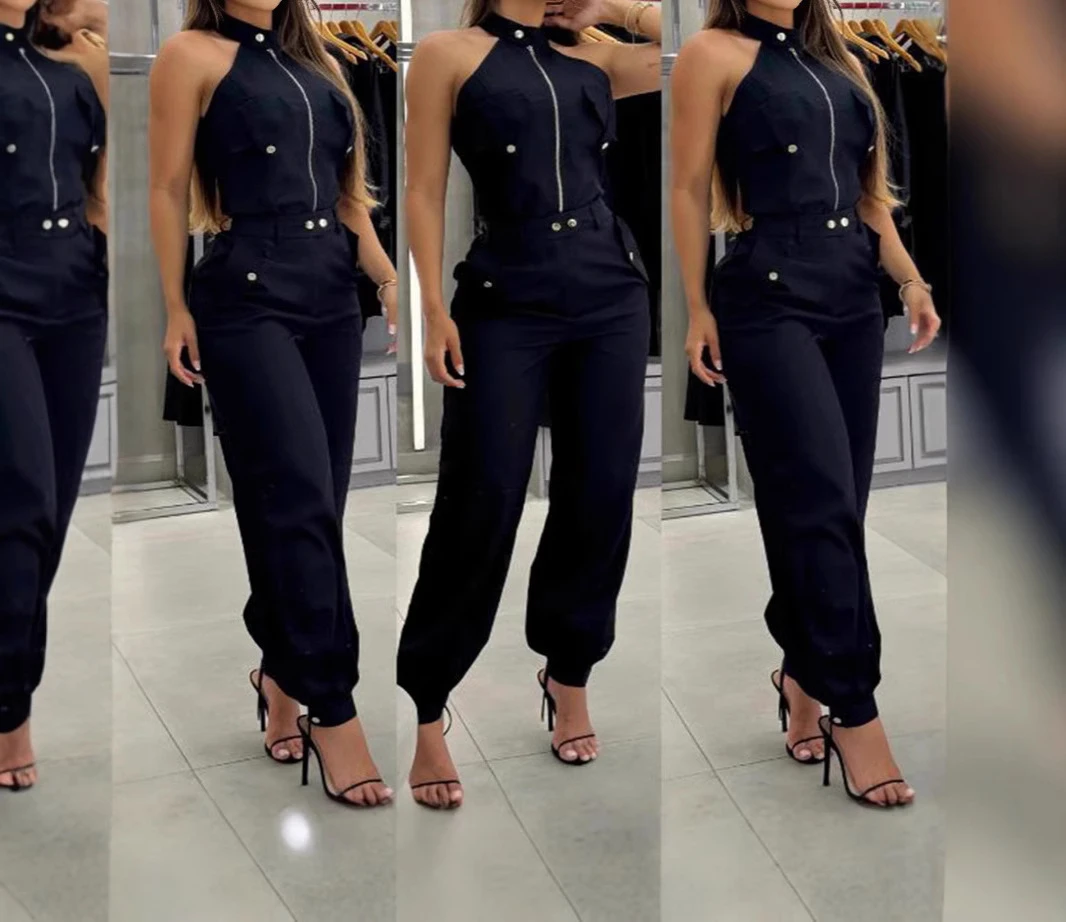 Zweiteiliges Set für Frauen 2025, Sommer, neu, bequem, lässig, Streetwear, ärmellos, elegant, schmal geschnitten, Top + Arbeitshose, Anzug weiblich