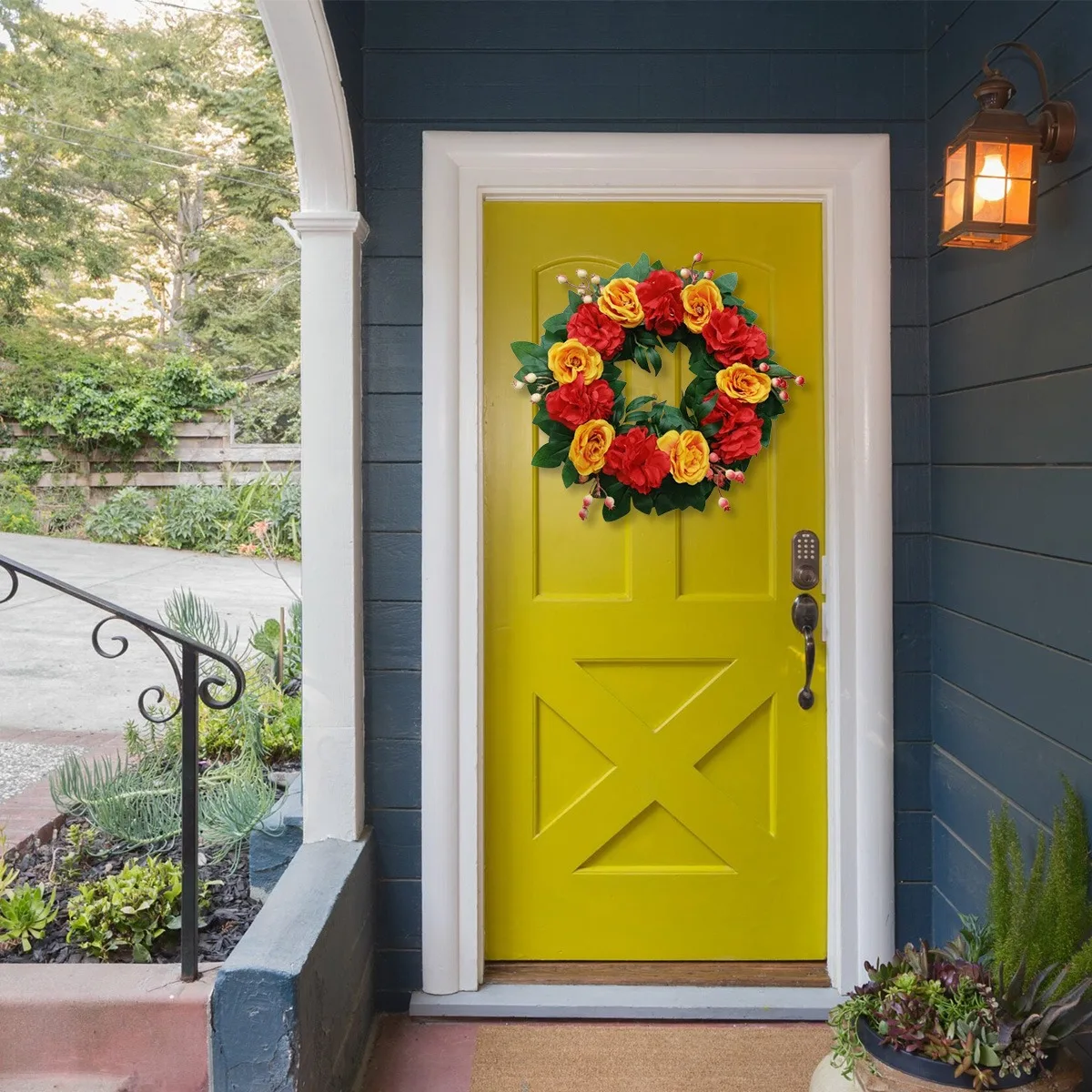 

Spring Wreath for Front Door, 17.7in Artificial Carnations Peony Front Door Wreath Floral Summer Wreaths for Front Door