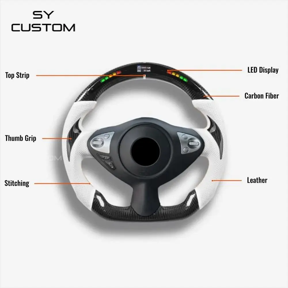 LED Steering Wheel For Nissan 370z Sylphy Infiniti FX35 2008-2011 FX37 FX50 QX70 2008-2019 32 Leds Carbon Fiber Racing Wheel