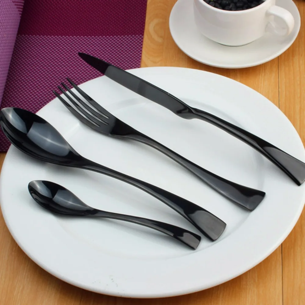 

24Pcs 18/10 Stainless Steel Dinnerware Set Black Dinner Silverware Spoon Fork Knife Cutlery Flatware Set Tableware Set