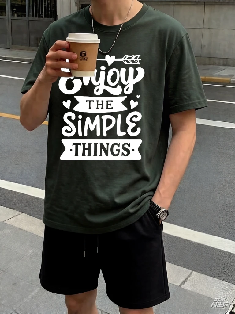 

Enjoy The Simple Things Design 16 Color Fashion Tees New In Men'S Set Soft Sport Summer Shorts Cotton Daily Basics Tee Shirts