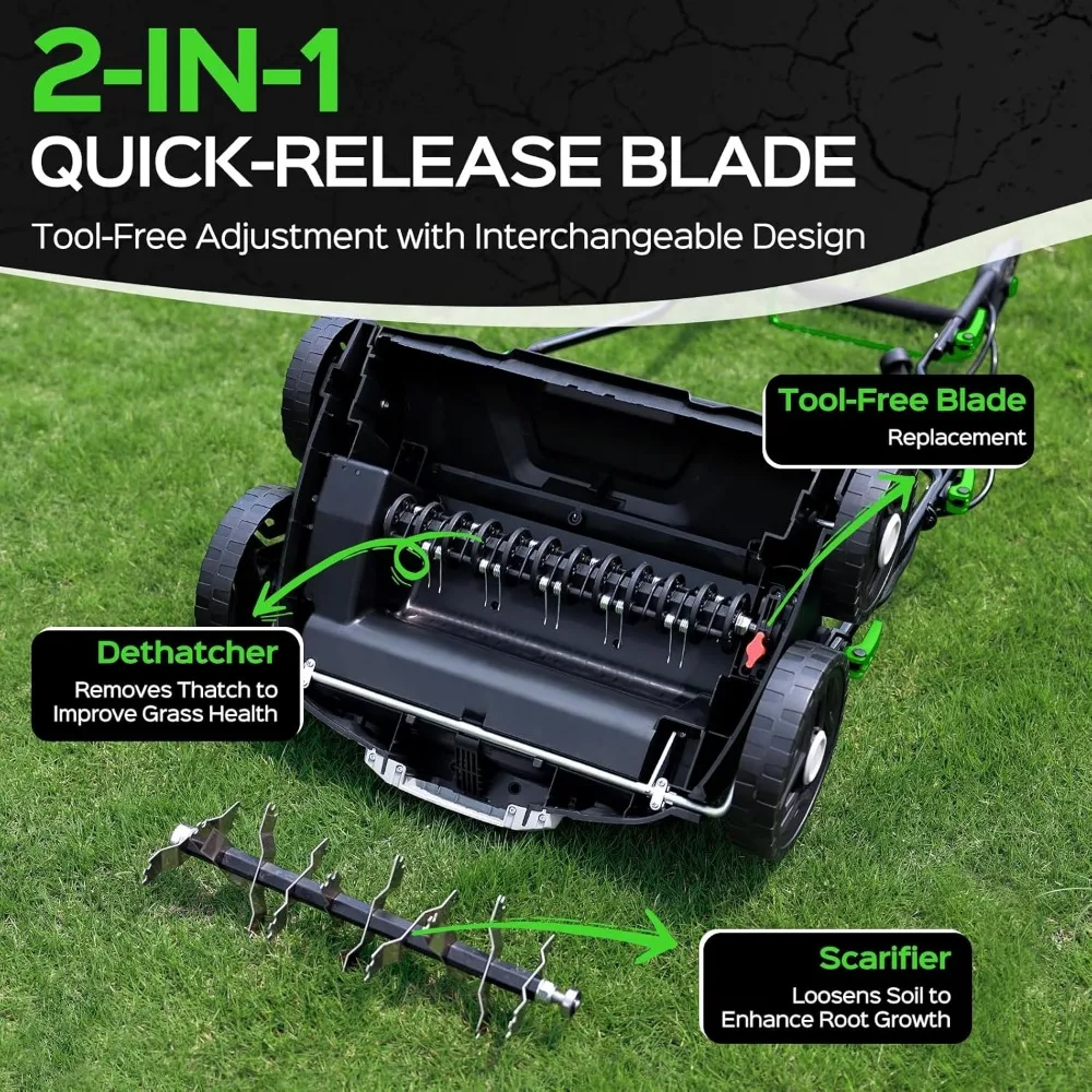 Elektrischer Vertikutierer und Vertikutierer mit 16 Zoll und 15,5 Ampere und 14,5 Gallonen Tasche für die Rasenpflege – leistungsstarkes 2-in-1-Hofpflegewerkzeug