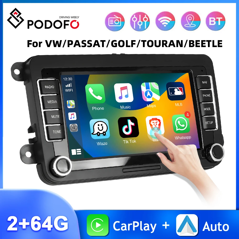 

Podofo 7inch Android Car Radio For VW/PASSAT/GOLF/TOURAN/BEETLE Multimedia Player Carplay Android Auto GPS FM RDS WIFI Car Audio