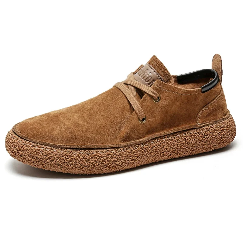 Sapatilhas confortáveis com renda artesanal masculina, couro de camurça de vaca, mocassins planos, sapatos casuais, qualidade, masculino