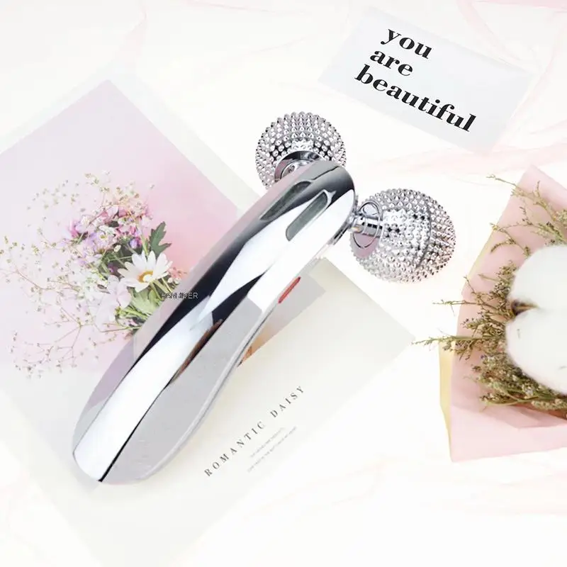 ลูกกลิ้งหน้าไฟฟ้าเครื่องนวดหน้ากระชับสัดส่วนสำหรับใบหน้า V-Face Skin Care GuaSha Body Cellulite Warm Massage Face Roller Beauty