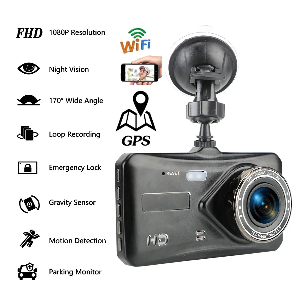 Car DVR WiFi Full HD 1080P Dash Cam Rear View Reverse Camera Video Recorder Night Vision Dashcam GPS Parking Monitor Black Box