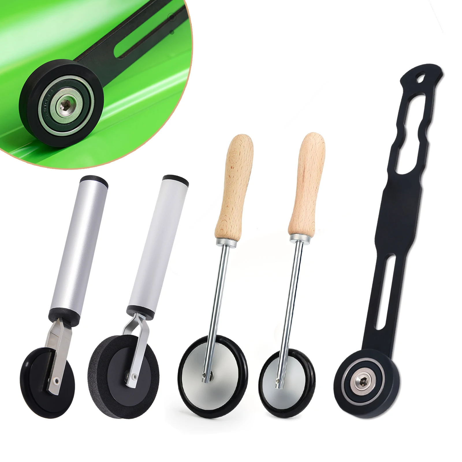 FOSHIO Vinyl Wrap Install Long Handle Seam Roller Car Detailing Tool Rubber Rolling Wheel Squeegee Window Film Channel Tinting