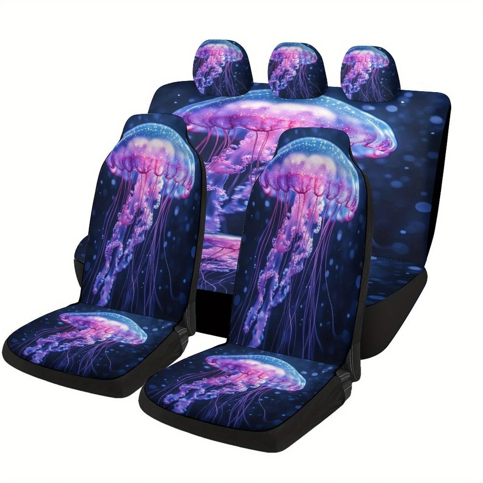 Jellyfish Glow Designed Car Seat Cover Set For Most Cars, Trendy Novelty High-quality Car Seat Protector Covers Full Set, Univer