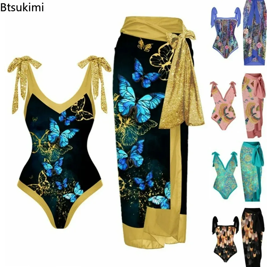 Swimsuit 2 Piece Women Bikini Set Strappy Bandage Swimwear Brazilian Biquini Bathing Suit Push Up Floral Printed Ruffle Bikinis