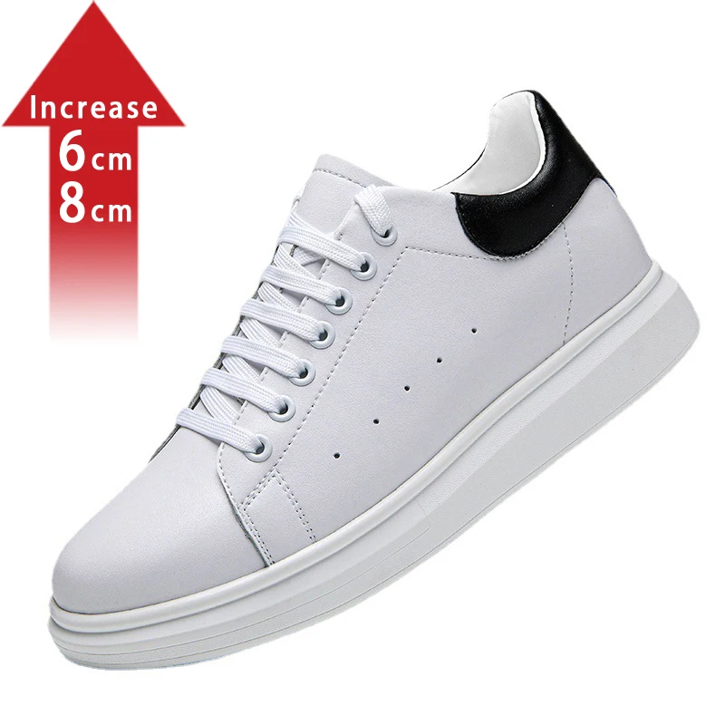 New men's and women's height increasing sports shoes genuine leather casual invisible inner height increasing white shoes