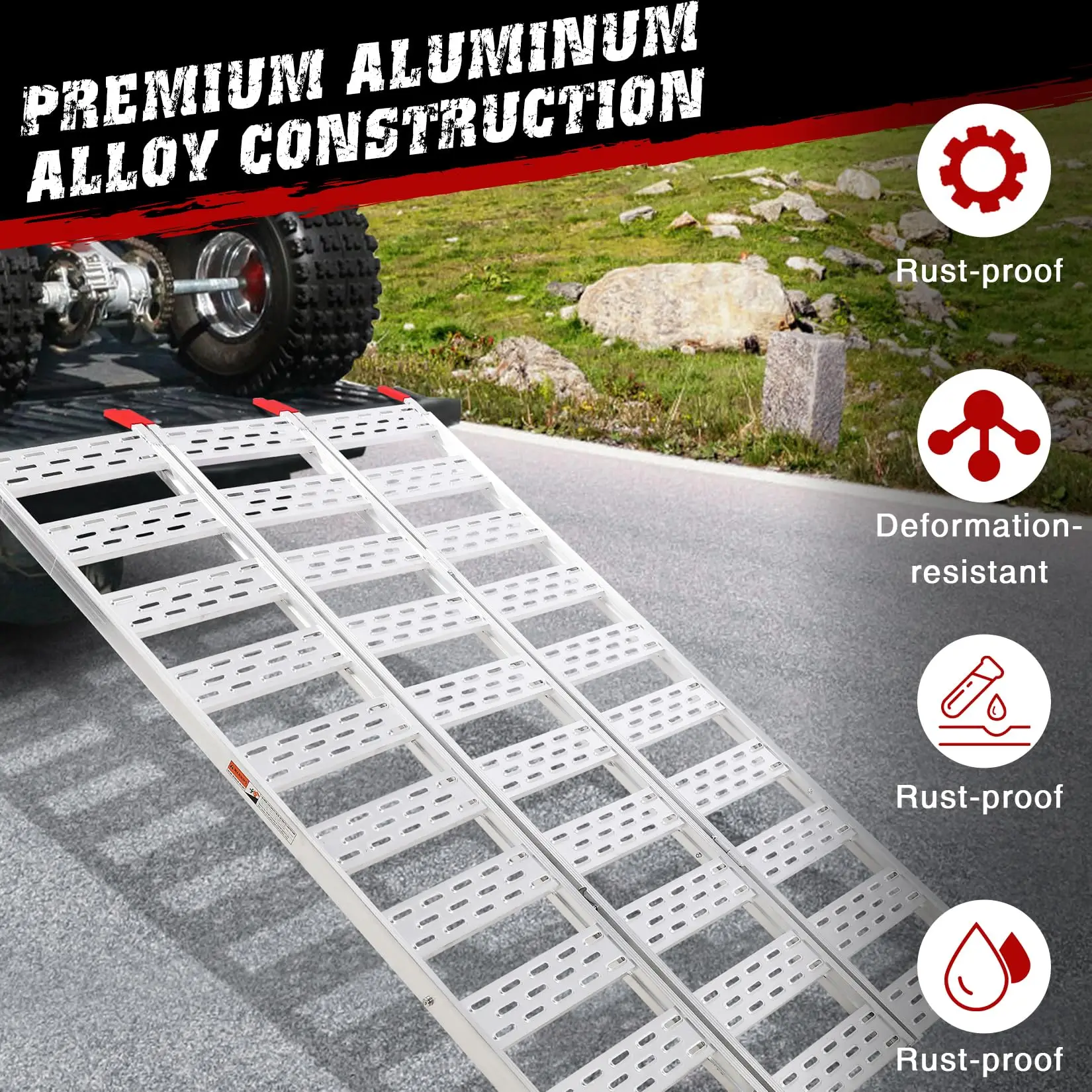 Ramps for Pickup Trucks, Aluminum ATV Ramps 1500 LBS Capacity, Tri-Fold Motorcycle Powersports Loading Ramps with Straps for Motorcycles, ATV/UTV, Lawn Mowers, Tractors, 76" L x 50" W