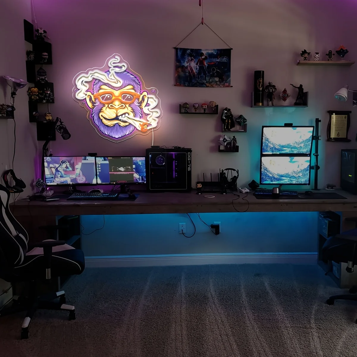 Funky Purple Monkey Neonschild mit Sonnenbrille und Raucheffekt, coole LED-Wandkunst für Bar, Spielzimmer, Heimdekoration, einzigartiges Geschenk