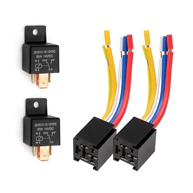 Compatible Car Relay with Harness, 5Pin 80A Relay On/Off Normally Open SPDT Relay Socket Plug JD2912-1Z-12VDC 80A 14VDC