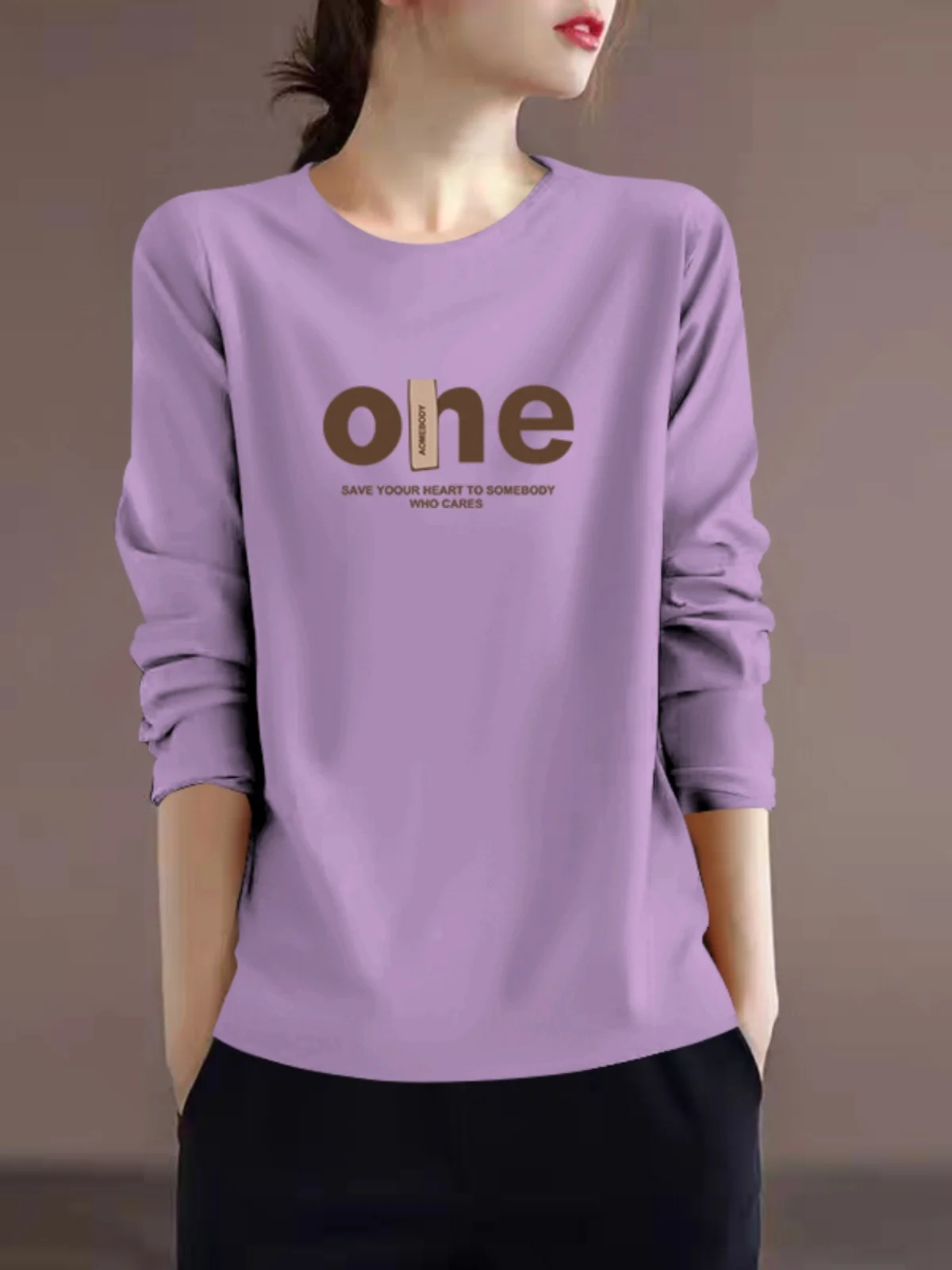 Faionable القطن الخالص اليابانية Sle مطبوعة التخسيس العصرية الأعلى للنساء الخريف فضفاضة تناسب طويلة Sve جولة Ne تي شيرت