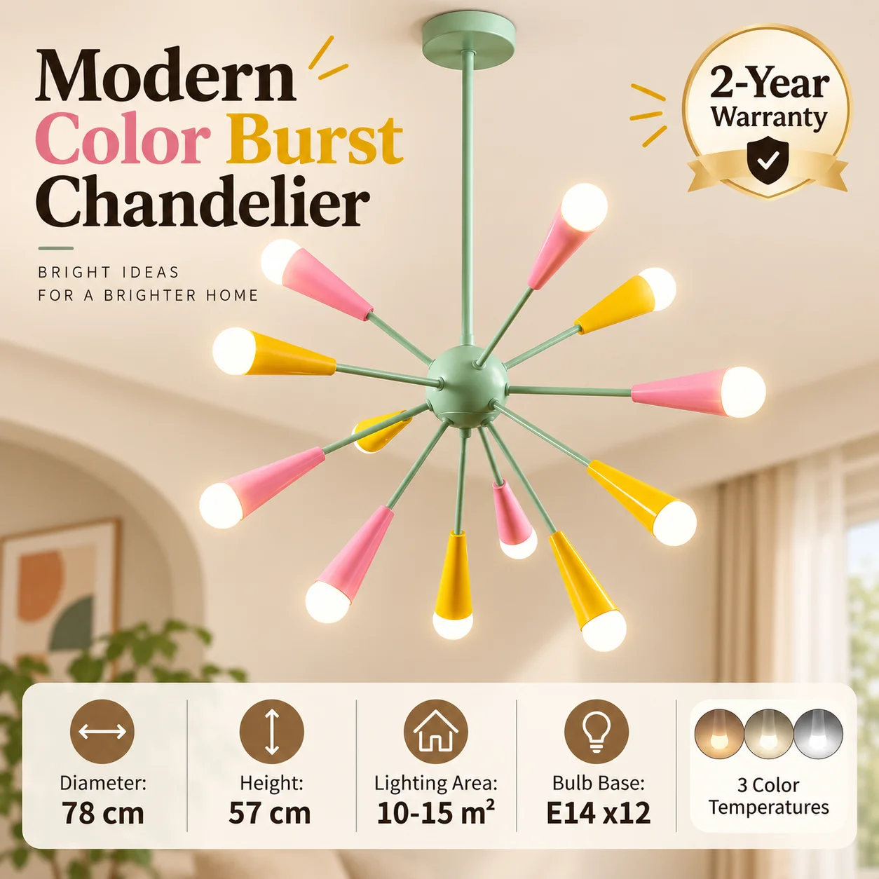 Modern Colorful Sputnik Chandelier, Creative Metal Painted Ceiling Pendant Light, Retro Multi-head Hanging Lamp