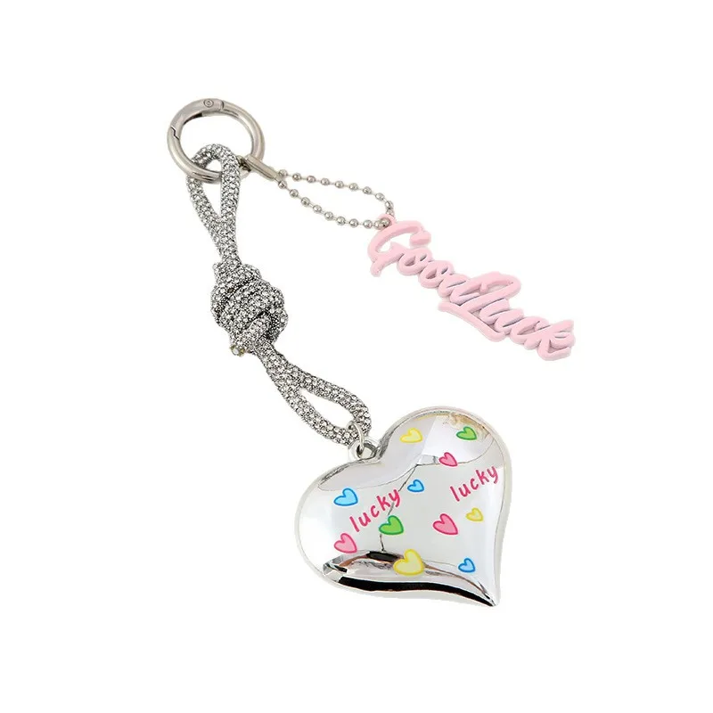 Hot Girl Style Heart Graffiti Silver Plated Keychain Airpods Case  Daily Ornament Gift Trendy Korean Ins Pendant For Car Keys