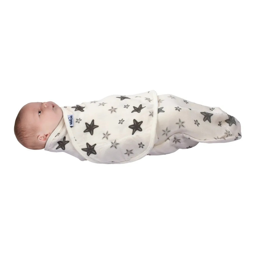 Gray Color Star Pattern Organic Müslin Swaddle