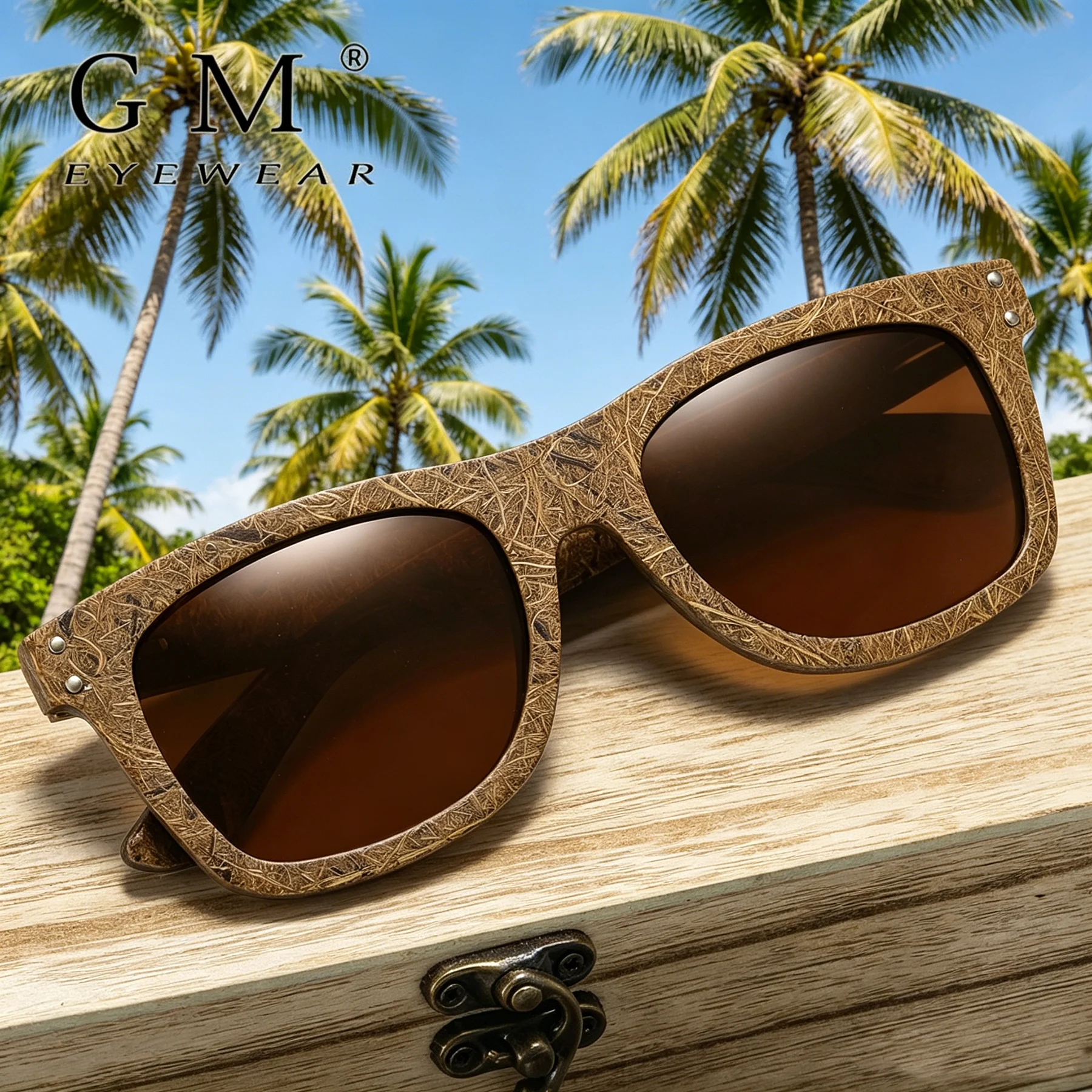 

GM brand coconut fiber sunglasses Eco-friendly new wood,made polarized UV400 protection natural degradation glasses 8562