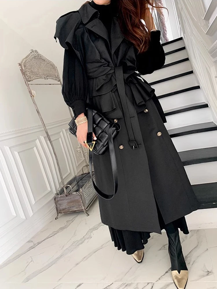 

Elegant Coats Woman Red Trench Coat Waist-Collecting Drawstrings Textured Premium Business Ropa Outer Drapey Sizes Student