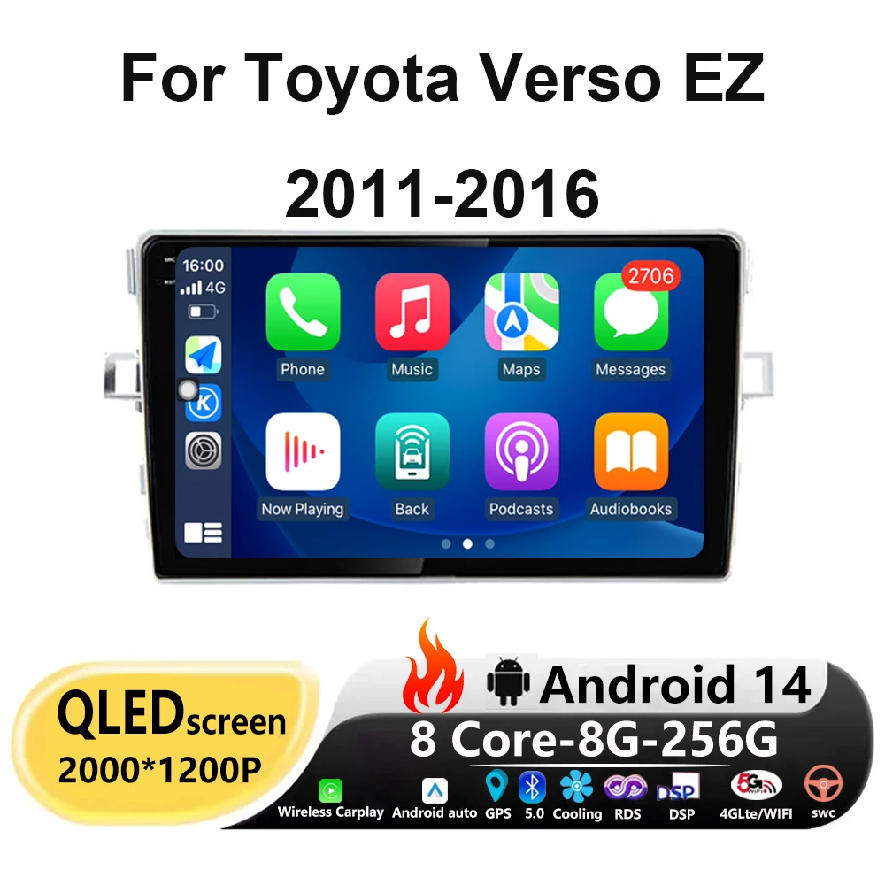 

For Toyota Verso EZ 2011-2016 Android 14 9‘’ Car Radio GPS Navigation Auto radio Stereo Multimedia Video Player DSP Head Unit 4G