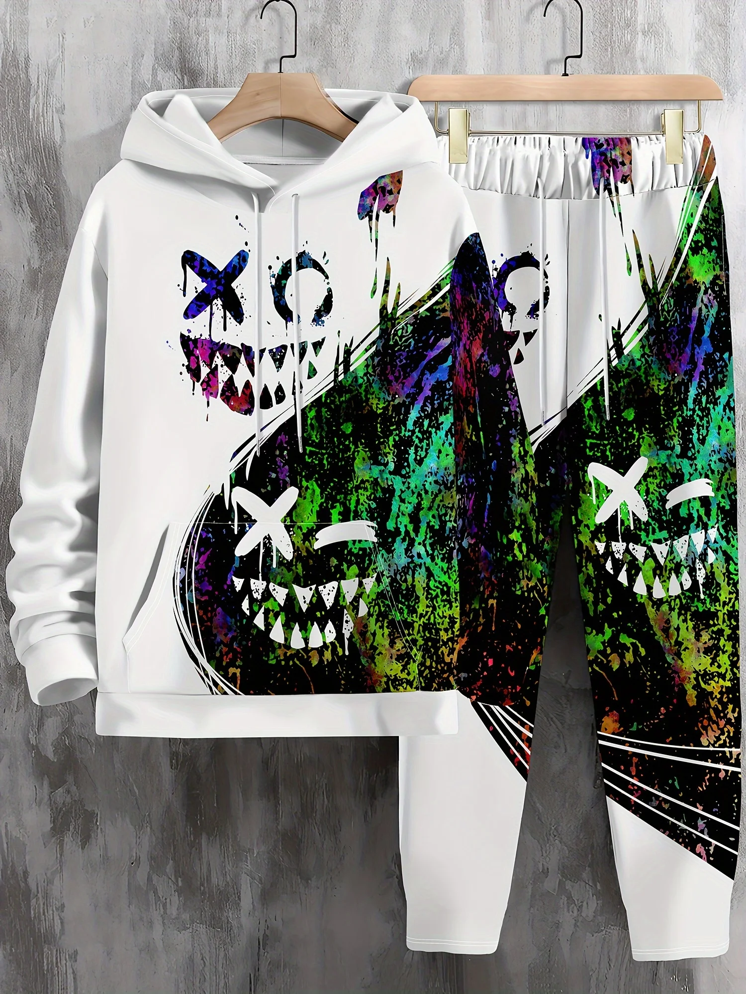 

Hot-selling Autumn and Winter High-quality Men's Casual Hoodie Set Black and White Printing Sports Comfortable Fashion Set