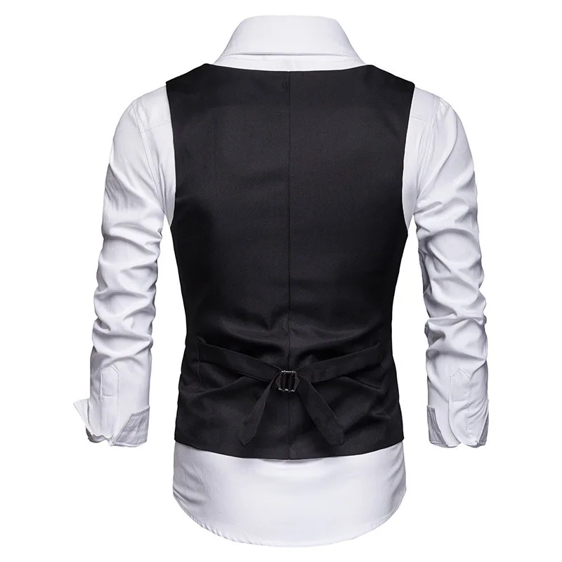 Summer New Men\'s Solid Color Suit Vest British Slim-Fitting Waistcoat Single Row Three Buckle Vest