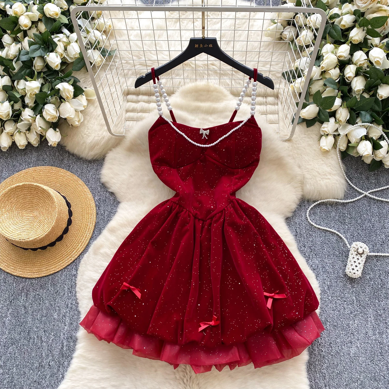 Chique vintage sexy beading veludo fairycore feminino coreano moda vestido de verão vestidos de cerimônia de festa