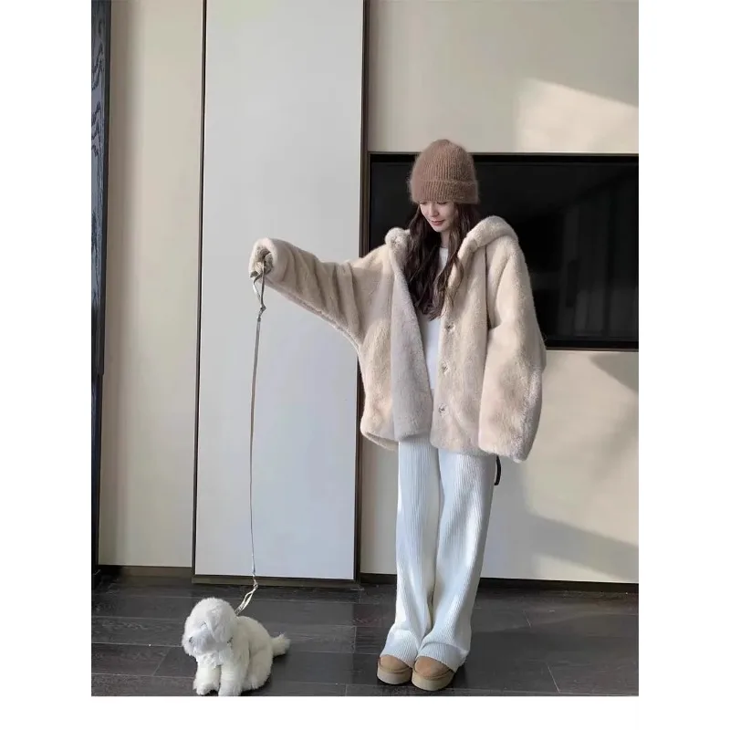 Cappotto ampio con cappuccio Bottone tinta unita Manica lunga Cappotto casual autunnale e invernale alla moda