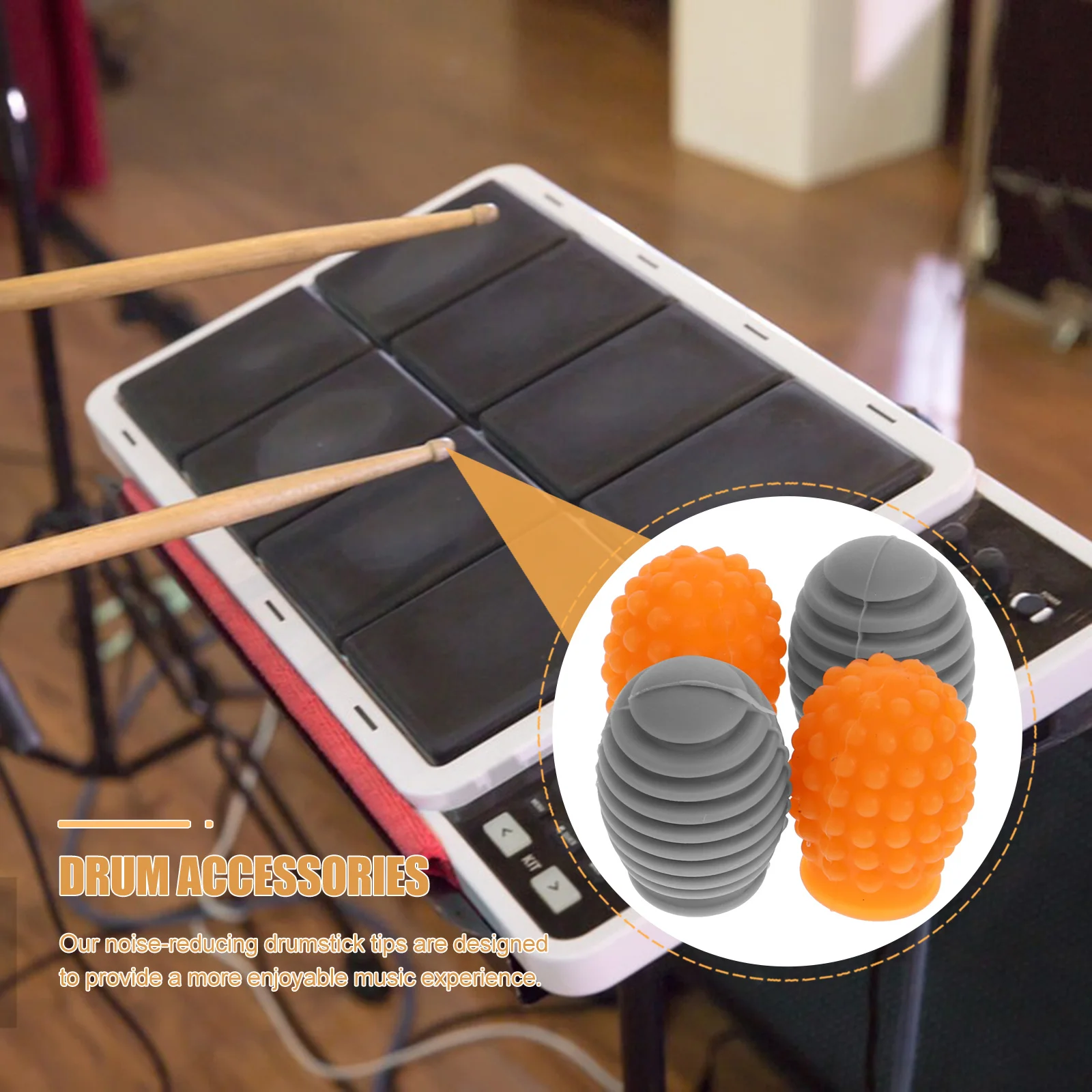 

4Pcs Silicone Drumstick Tips Noise Reduction Drumstick Caps Drum Practice Mute Tips Musical Accessories Caps Drum Accessories