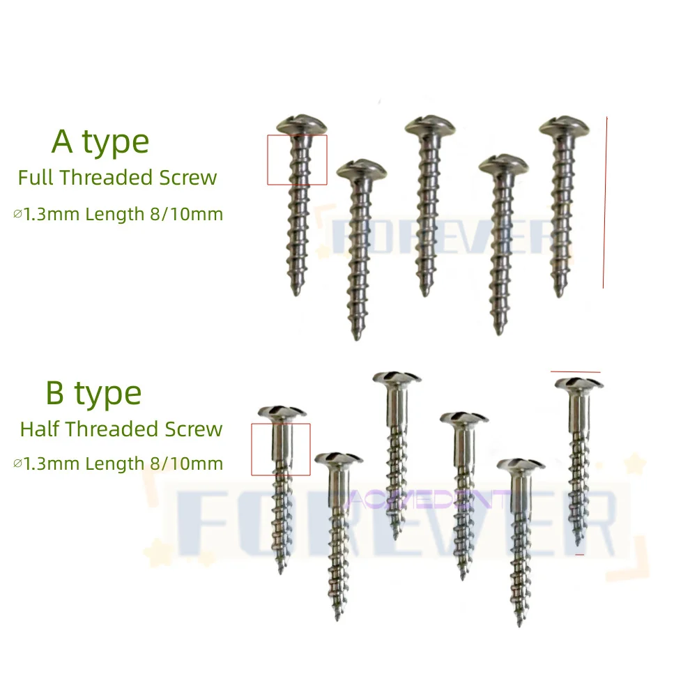 Dental Full/Half Threaded Screw Bone Fixation GBR Tent Screws ∅1.3 8/10mm Blue Wrench Tool