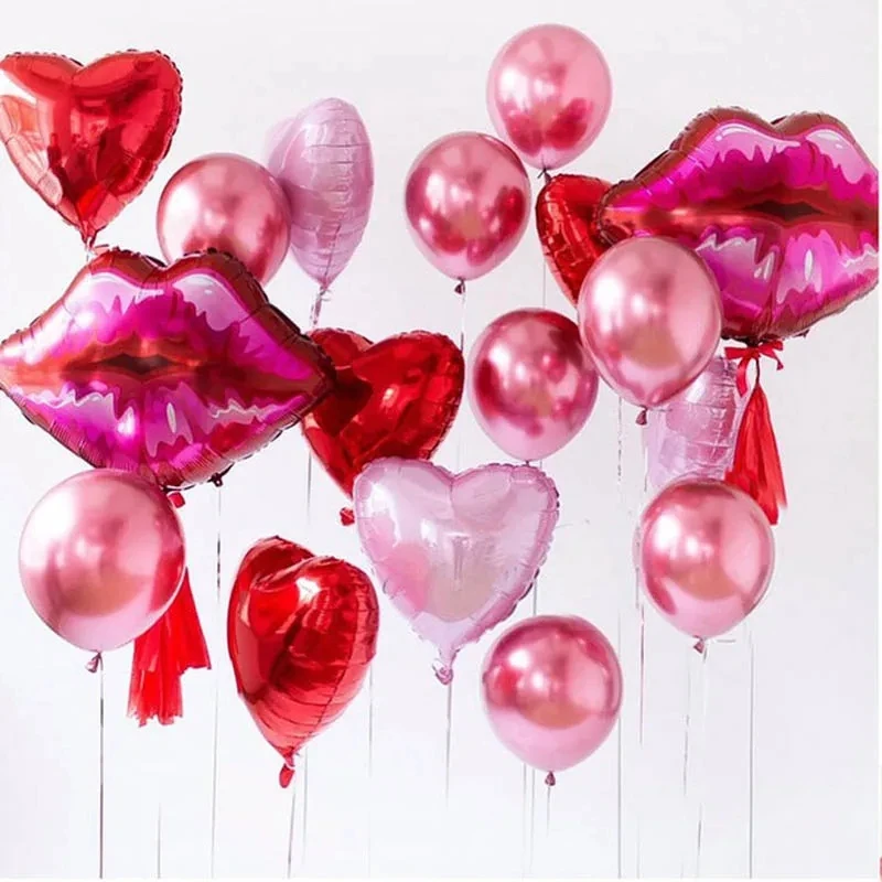 Makeup Theme Lipstick Heart Foil Balloons Makeup Birthday Balloons Set Valentine's Day Decorations Wedding Decor Baby Shower