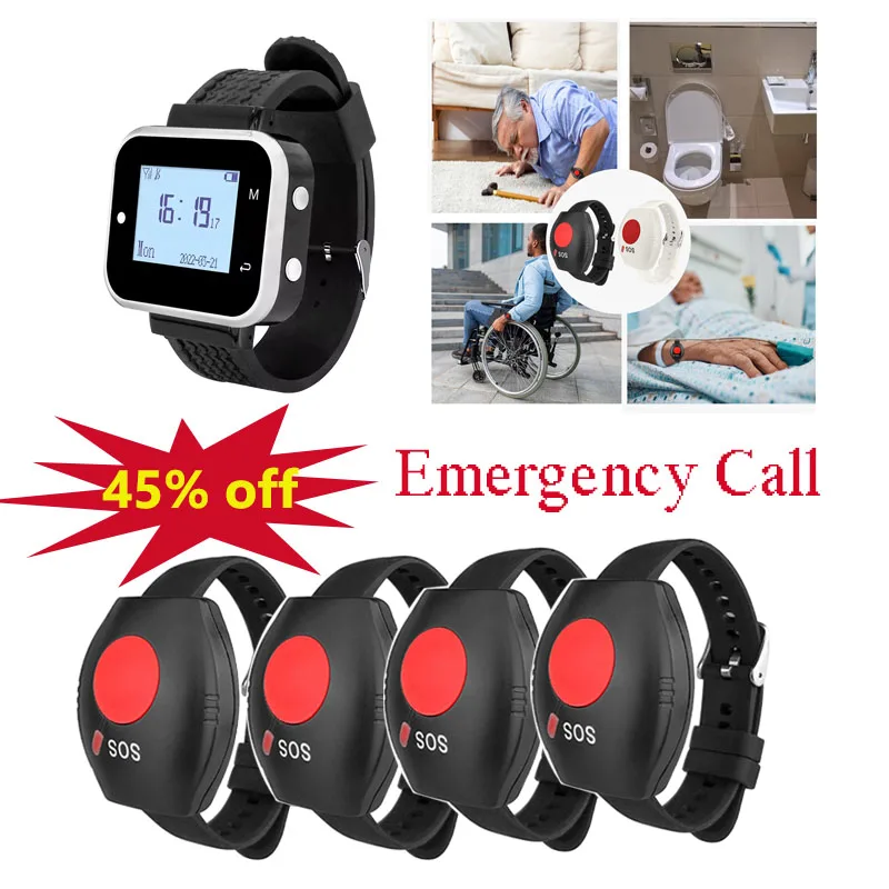 Wireless Caregiver Pager For Elderly Panic Call Button, Waterproof Wrist Emergency Calling System for Nursing Home/Patient