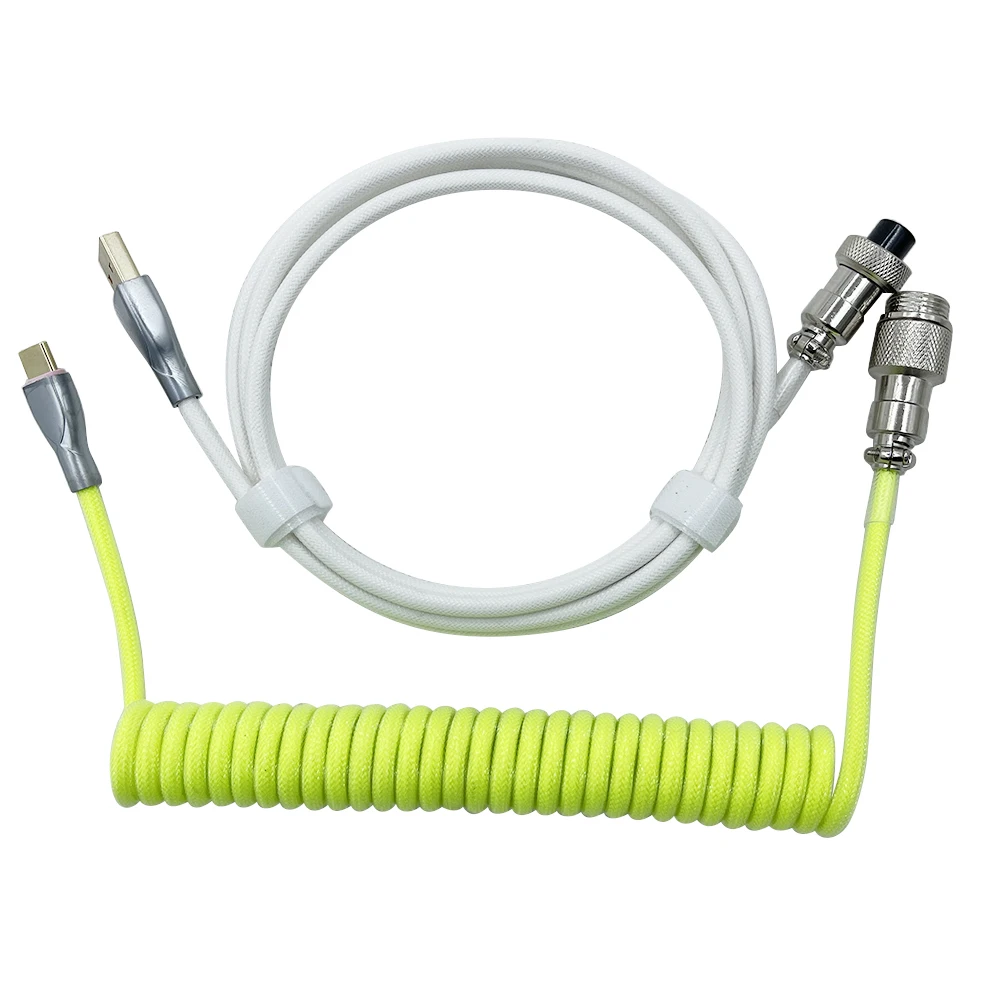 Спиральный кабель для клавиатуры типа C USB для механической игровой клавиатуры с двойным рукавом и съемным металлическим разъемом авиатора