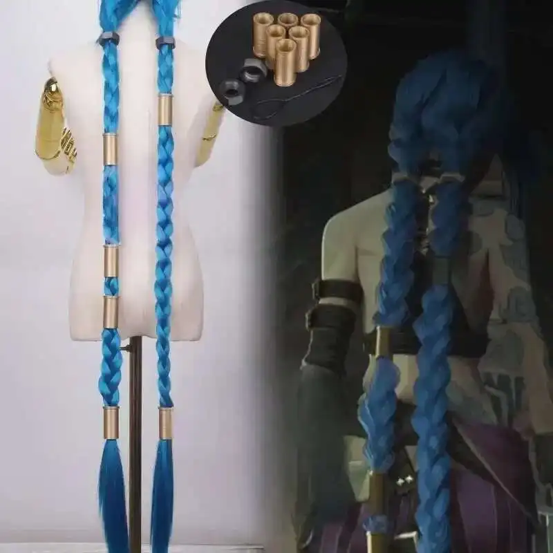 

LOL Jinx Resin Headwear Prop Cosplay Wig Blue Braids Plaits The Loose Cannon Synthetic Hair Halloween Party Role Play Wigs