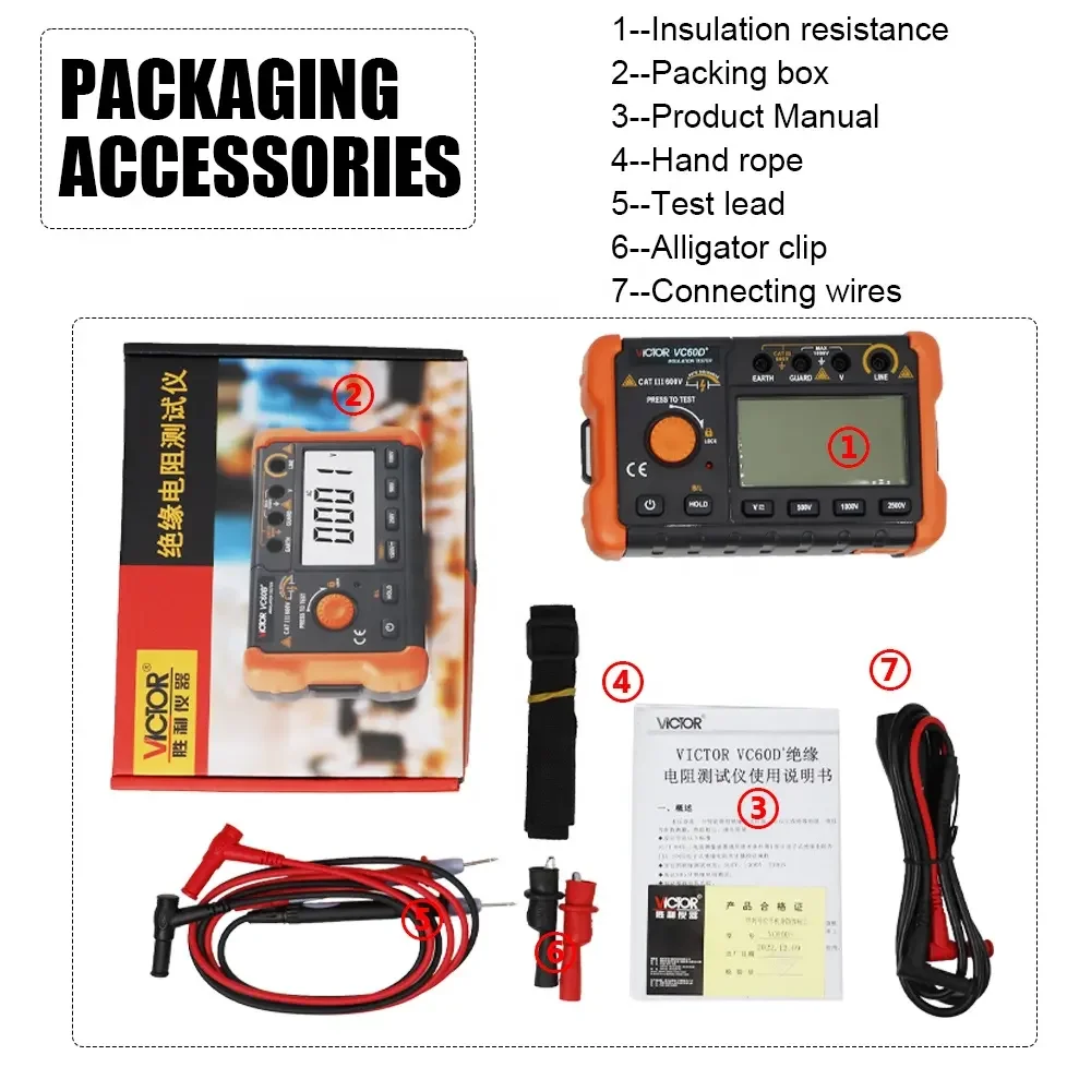 Picture 7: 60D+ High Voltage 2500V Insulation Tester Resistance Testers 1000V 2500V 50GΩ