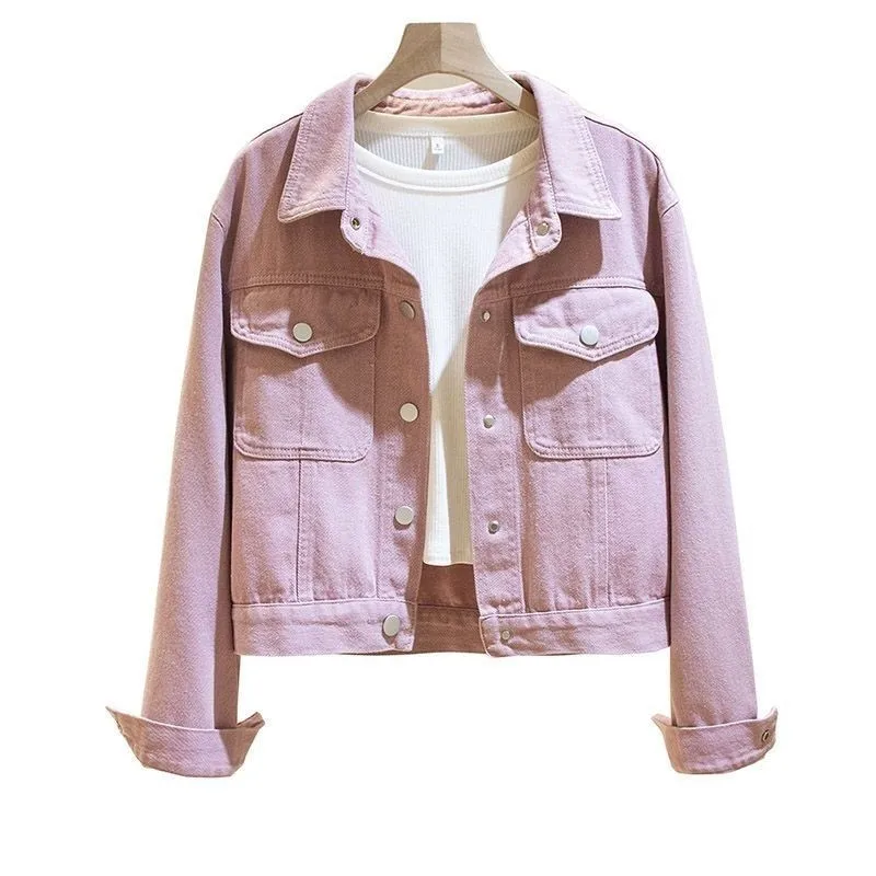 Krótki płaszcz dżinsowy Kobiety Wiosna Jesień 2025 Nowa moda Długie rękawy Kowbojskie ubrania Luźne dżinsy Kurtka damska Topy T1227