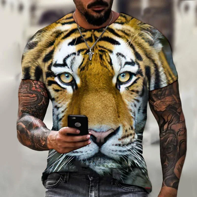 Camiseta de manga corta para hombre, camisa con estampado digital 3D de tigre león, 1 Patrón, para deportes al aire libre, novedad de 2024