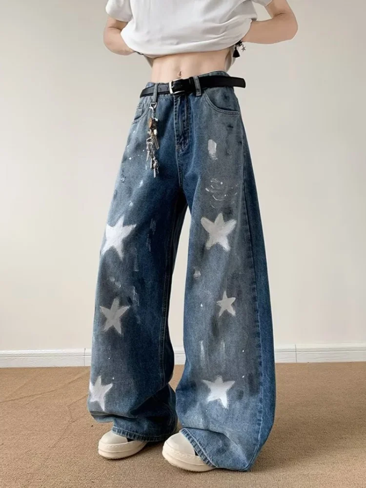 2025 Ropa Y2K Streetwear Stern Gedruckt Gewaschen Blau Baggy Jeans Hosen Für Männer Kleidung Breite Bein Vintage Denim Hosen Moda Hombre – Detail 11