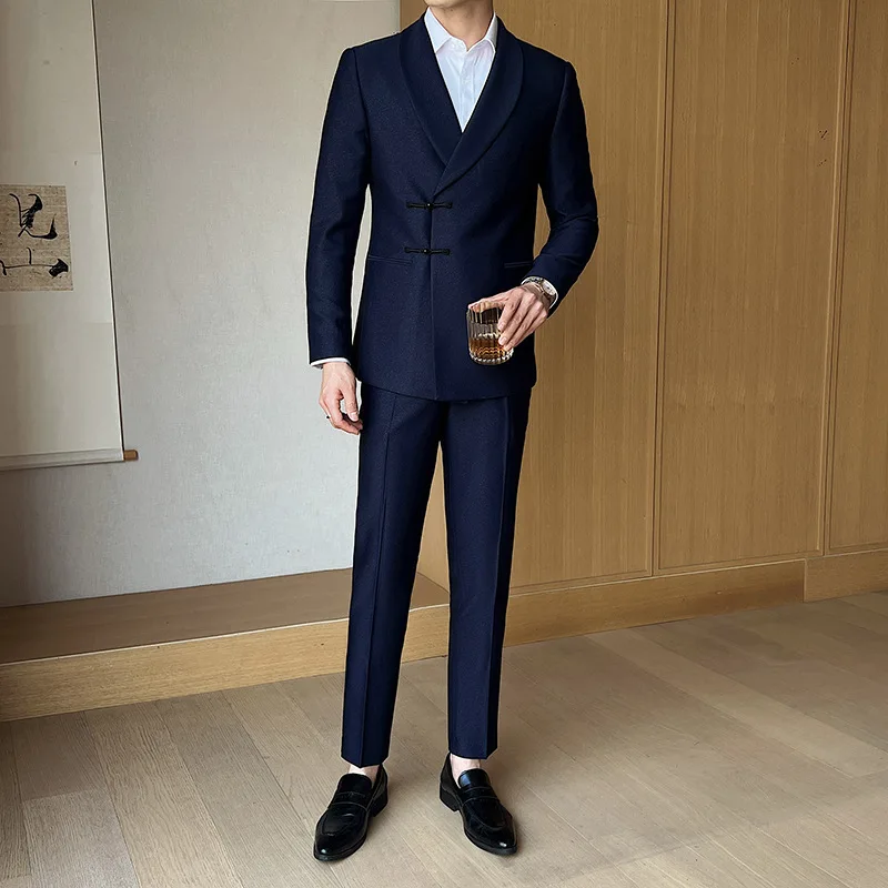 Allingentle Men Slim Fit Suit Single Breasted Suit Mens 2 Piece Set Elegant Banquet Suit Business Outfits Customize