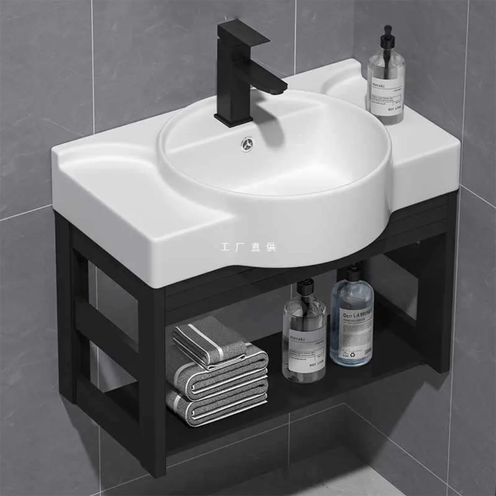 Small unit wall mounted ceramic washbasin, narrow edge washbasin at the wall corner, waterproof, simple aluminum frame basin, ha