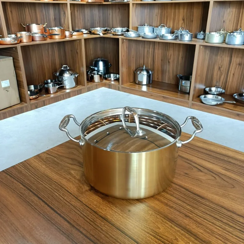 Stainless steel deep soup pot, electroplating gold, large capacity soup pot, uncoated, non-sticking pot, soup boiling porridge s