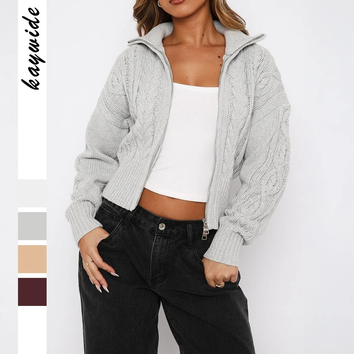 

Cross-Border Simple Faion Long Sve Pure Color Knitted Sweater Women's Autumn Winter Independent Station Polyester Fiber