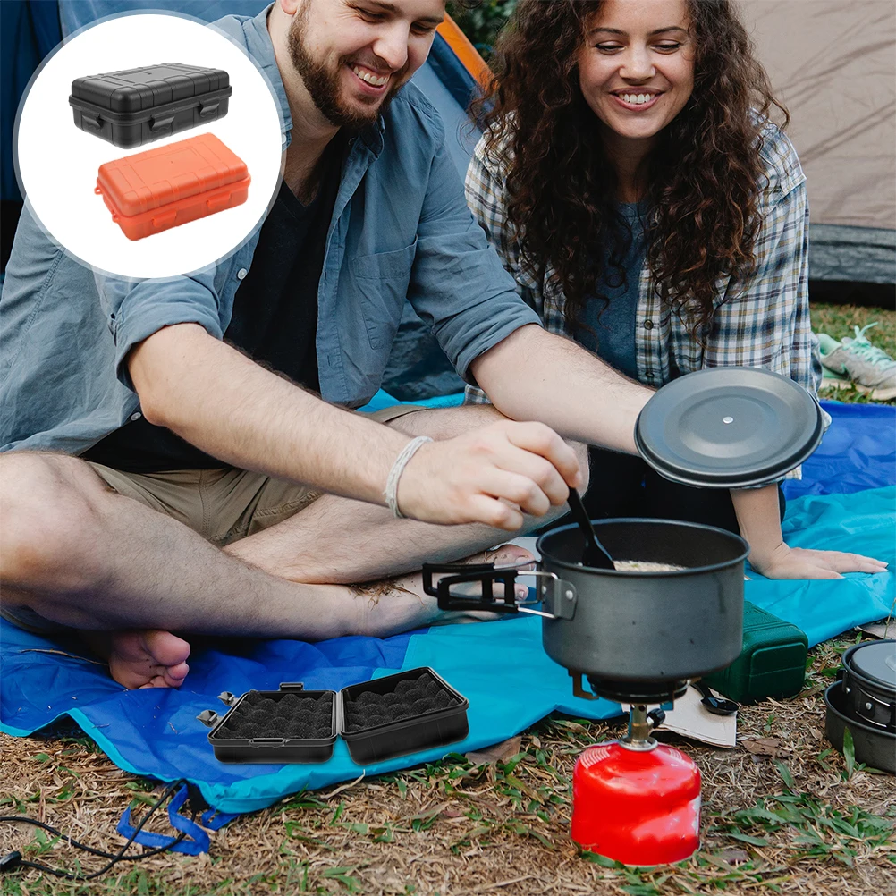 

2pcs Waterproof Storage Box Outdoor Gear Shockproof Sealed Tool Box Camping Case Food Grade Materials Black Orange Color