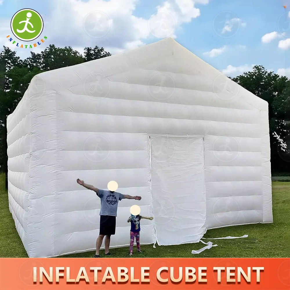 Portable white inflatable nightclub tent with disco lights and smoke machine, nightclub music bar tent, outdoor party cube whole